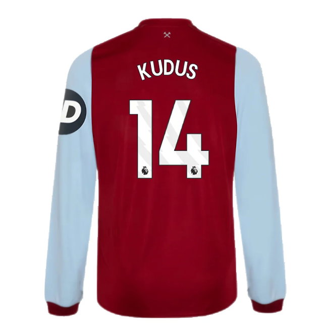 2023-2024 West Ham Long Sleeve Home Shirt (Kids) (Kudus 14)-SoccerKits Hub | Buy Soccer Jerseys Online